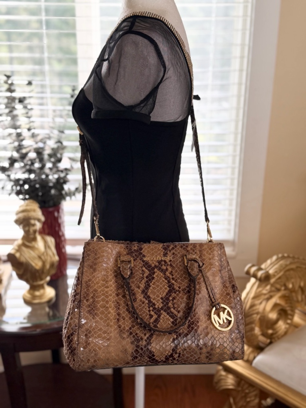 Michael Kors Brown Snakeskin Leather Satchel EUC - Picture 3 of 8